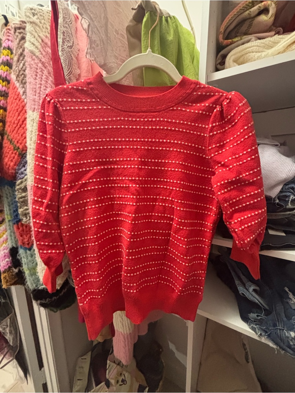 Scarlett Red Beaded Stripe Puff Sleeve Sweater